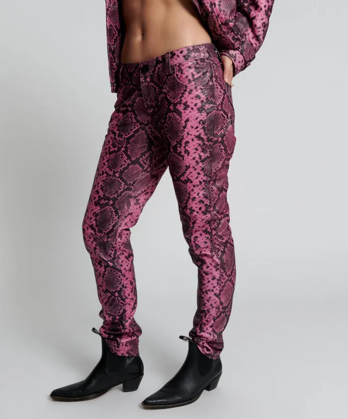 PINK PYTHON LEATHER PANTS Women One Teaspoon Bottoms