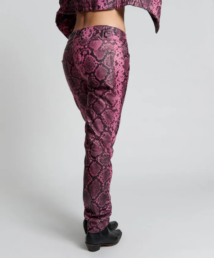 PINK PYTHON LEATHER PANTS Women One Teaspoon Bottoms
