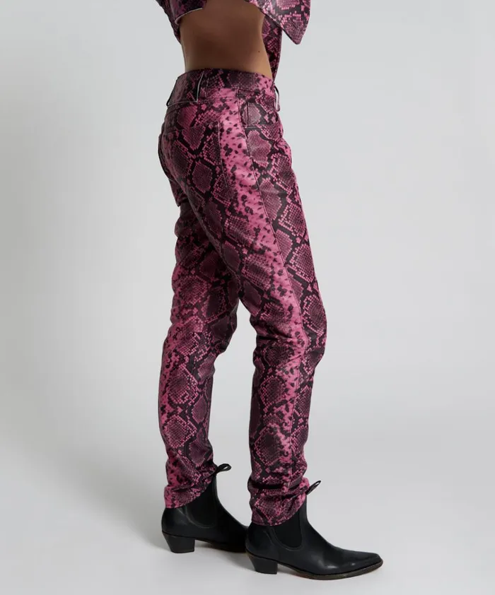 PINK PYTHON LEATHER PANTS Women One Teaspoon Bottoms