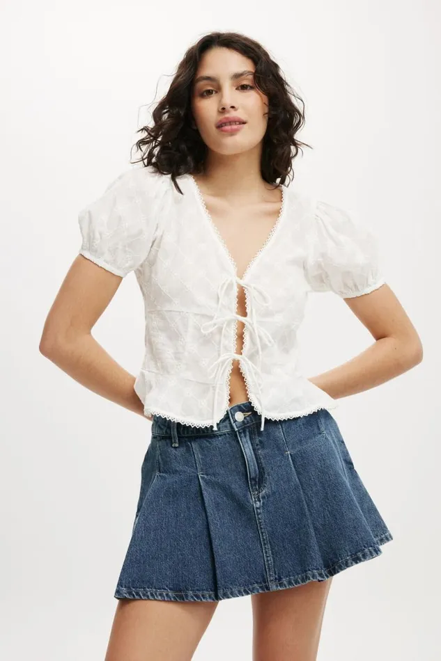 Pleated Denim Mini Skirt Blue Dusk Women Cotton On Skirts