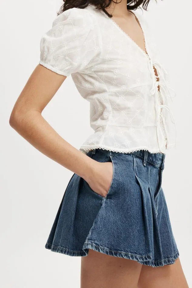 Pleated Denim Mini Skirt Blue Dusk Women Cotton On Skirts Pleated Denim Mini Skirt Blue Dusk Women Cotton On Skirts