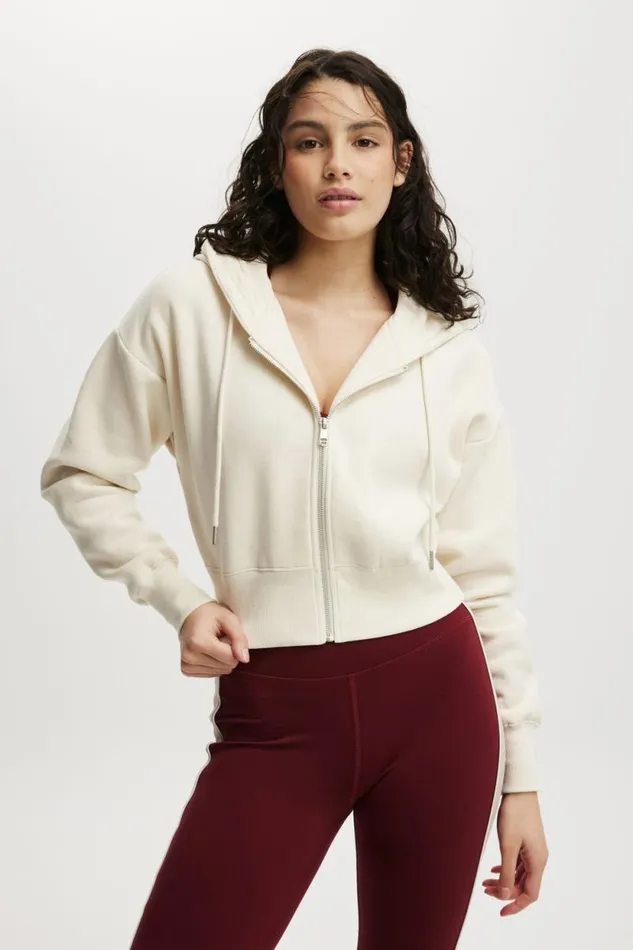 Plush Essential Cropped Zip Through Coconut Milk Women Cotton On Sweats and Hoodies Plush Essential Cropped Zip Through Coconut Milk Women Cotton On Sweats and Hoodies