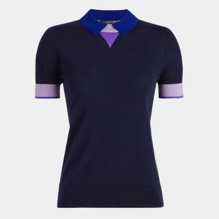 Polos and Shirts Women GFORE MERINO WOOL LAYERED SHORT SLEEVE SWEATER POLO Twilight Polos and Shirts Women GFORE MERINO WOOL LAYERED SHORT SLEEVE SWEATER POLO Twilight