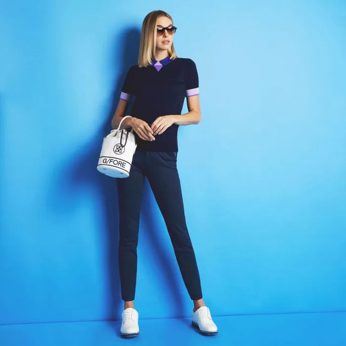 Polos and Shirts Women GFORE MERINO WOOL LAYERED SHORT SLEEVE SWEATER POLO Twilight Polos and Shirts Women GFORE MERINO WOOL LAYERED SHORT SLEEVE SWEATER POLO Twilight