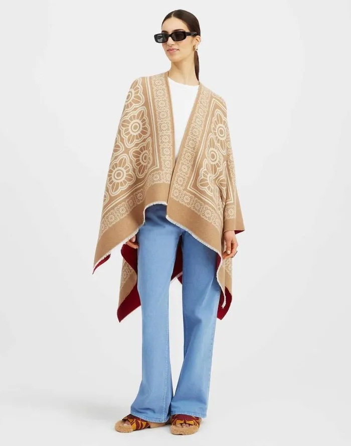 Poncho Mix Tiles Camel Women La Double J Outerwear