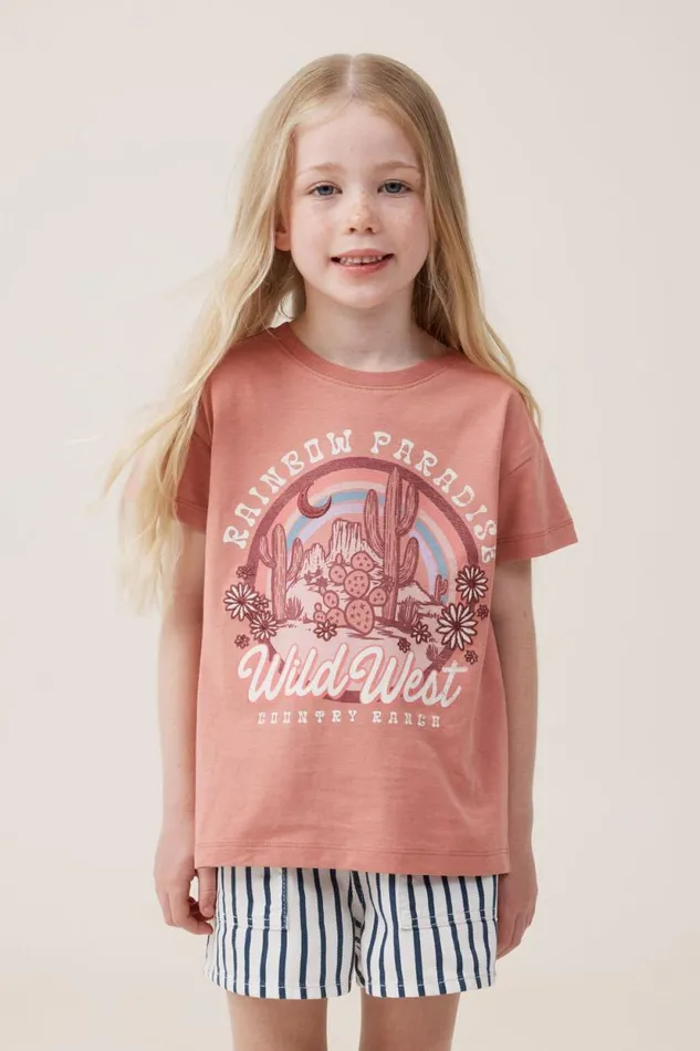 Poppy Short Sleeve Print Tee Clay Pigeonwild West Girls Cotton On Tops and TShirts Poppy Short Sleeve Print Tee Clay Pigeonwild West Girls Cotton On Tops and TShirts