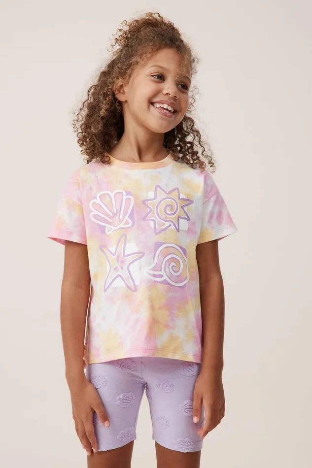 Poppy Short Sleeve Print Tee Tie Dyeshells Girls Cotton On Tops and TShirts