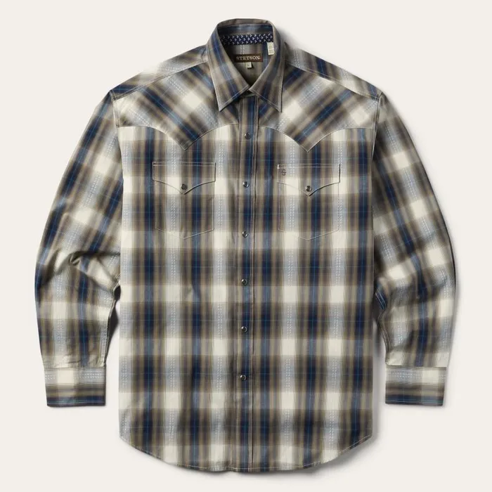Ranch Plaid Dobby Western Shirt Brown Men Stetson Western Shirts