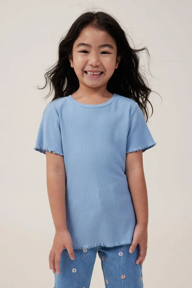 Raya Rib Baby Tee Dusty Blue Rib Girls Cotton On Tops and TShirts