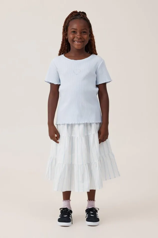 Raya Rib Baby Tee Morning Blueheart Diamontes Girls Cotton On Tops and TShirts