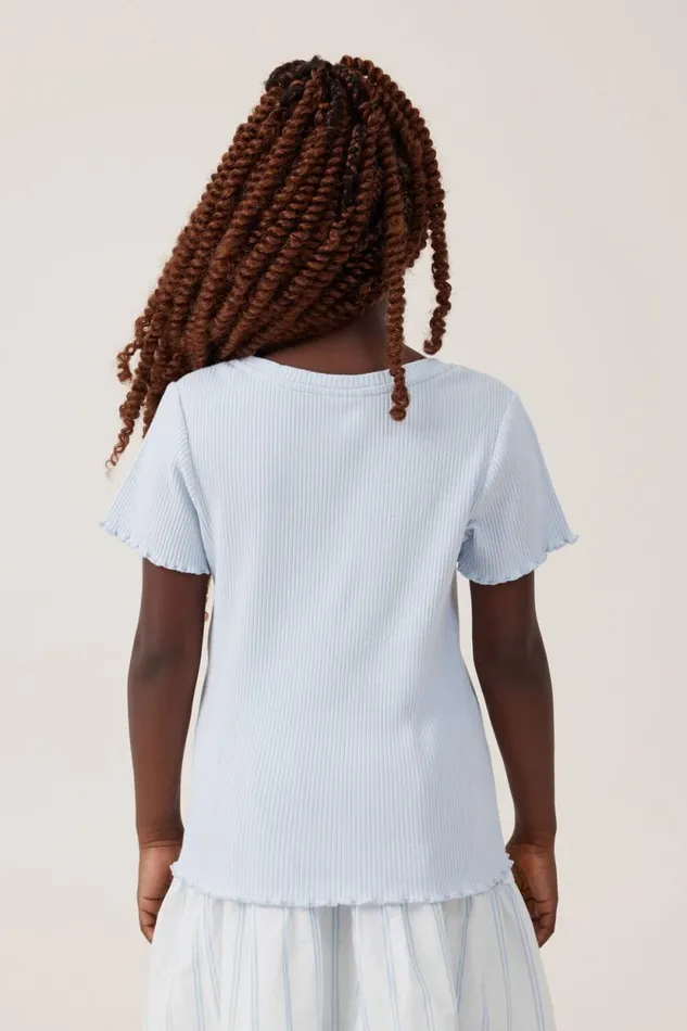Raya Rib Baby Tee Morning Blueheart Diamontes Girls Cotton On Tops and TShirts