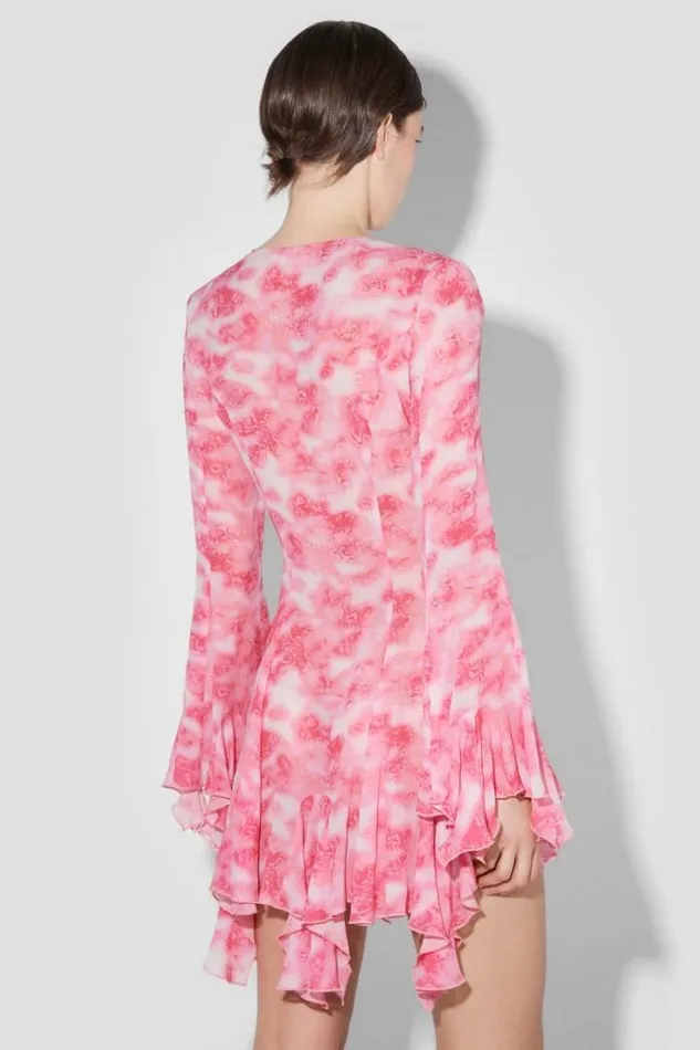 Recycled Viscose Chiffon Lace Mini Dress Pink Women MISBHV Dresses