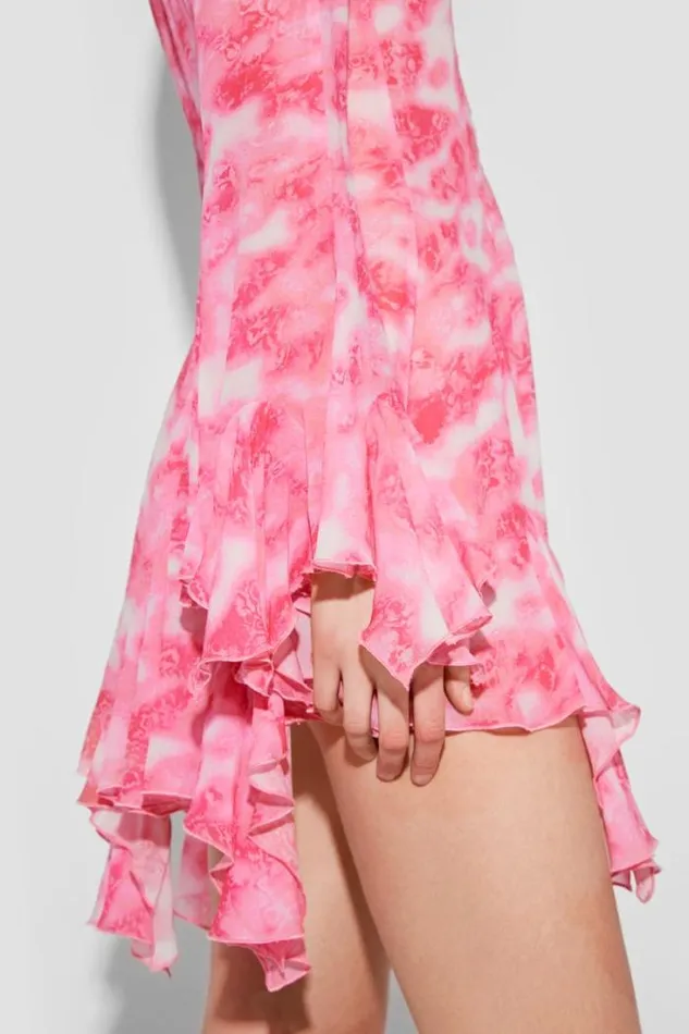 Recycled Viscose Chiffon Lace Mini Dress Pink Women MISBHV Dresses