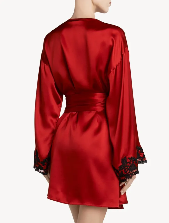 Red Silk Satin Short Robe With Frastaglio Sleepwear La Perla Robes