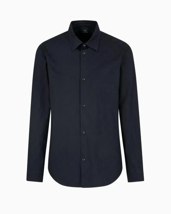 Regular Fit Cotton Shirt With Allover Logo In Tone Navyblue Men Armani Shirts