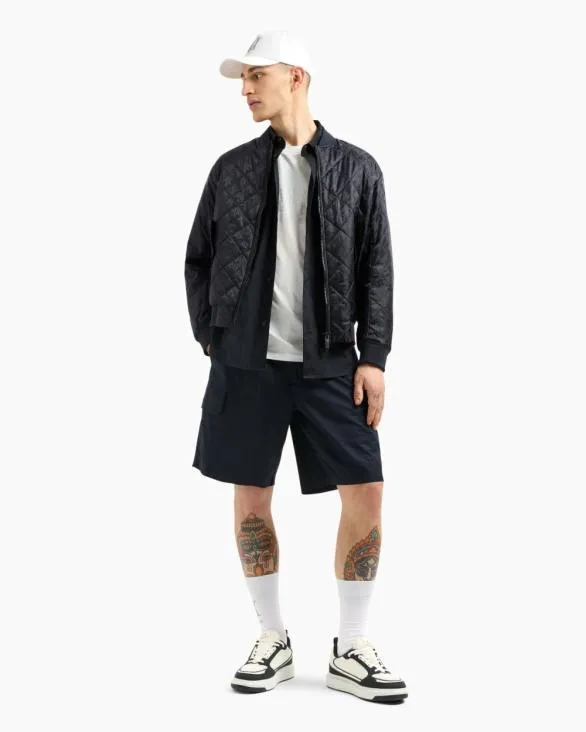 Regular Fit Cotton Shirt With Allover Logo In Tone Navyblue Men Armani Shirts