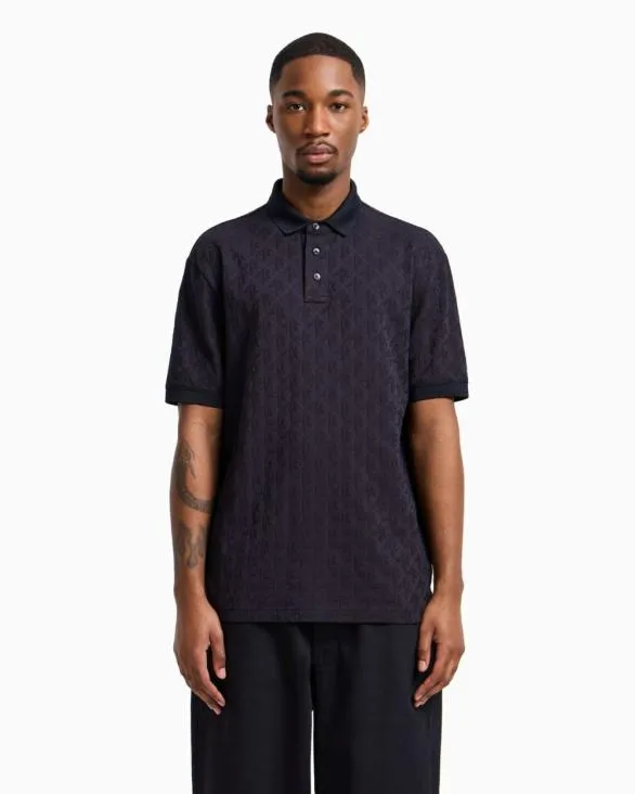 Regular Fit Polo Shirt With Toneontone Allover Logo Navyblue Men Armani Polo Shirts Regular Fit Polo Shirt With Toneontone Allover Logo Navyblue Men Armani Polo Shirts