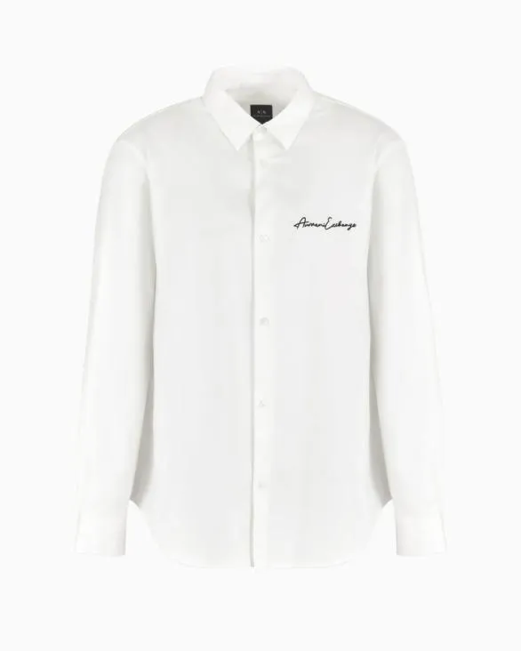 Regular Fit Shirt In Stretch Satin Cotton White Men Armani Shirts