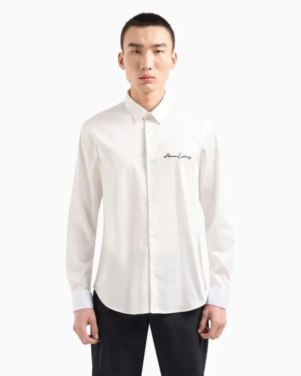 Regular Fit Shirt In Stretch Satin Cotton White Men Armani Shirts Regular Fit Shirt In Stretch Satin Cotton White Men Armani Shirts