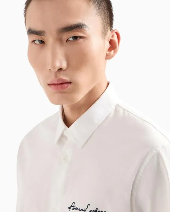 Regular Fit Shirt In Stretch Satin Cotton White Men Armani Shirts Regular Fit Shirt In Stretch Satin Cotton White Men Armani Shirts