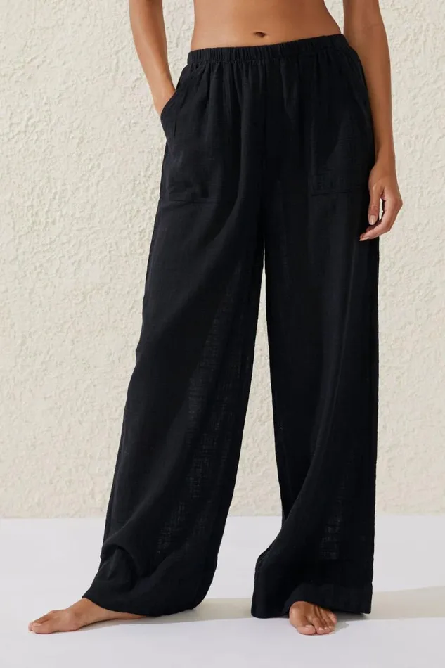 Relaxed Pocket Beach Pant Black Women Cotton On Pants