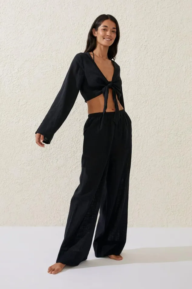 Relaxed Pocket Beach Pant Black Women Cotton On Pants