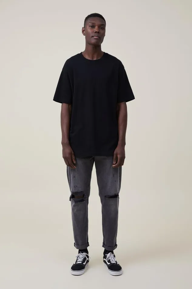 Relaxed Tapered Jean Black Rock Rip Men Cotton On Pants