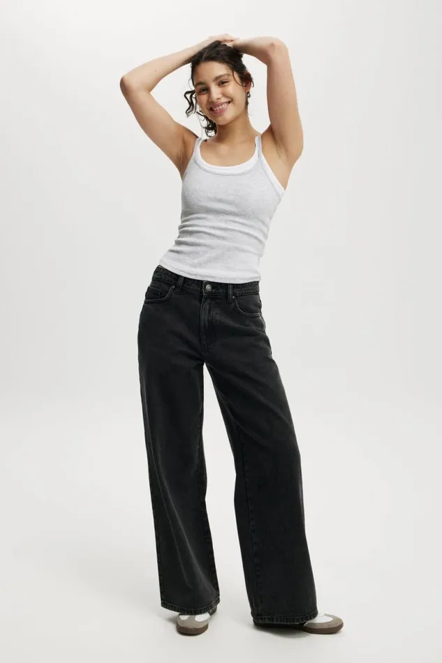 Relaxed Wide Jean Graphite Black Women Cotton On Pants