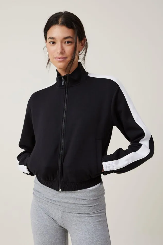 Retro Sporty Cropped Zip Through Black Women Cotton On Tops