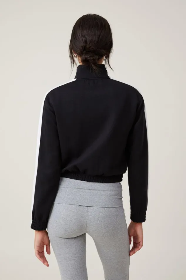 Retro Sporty Cropped Zip Through Black Women Cotton On Tops