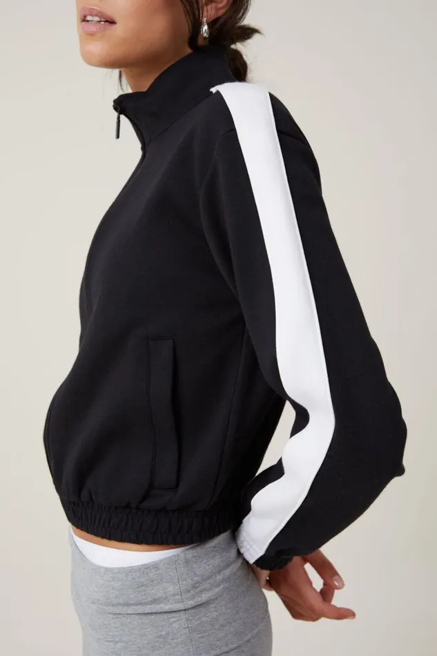 Retro Sporty Cropped Zip Through Black Women Cotton On Tops