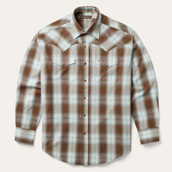 Sand Ombre Plaid Western Shirt Brown Men Stetson Western Shirts