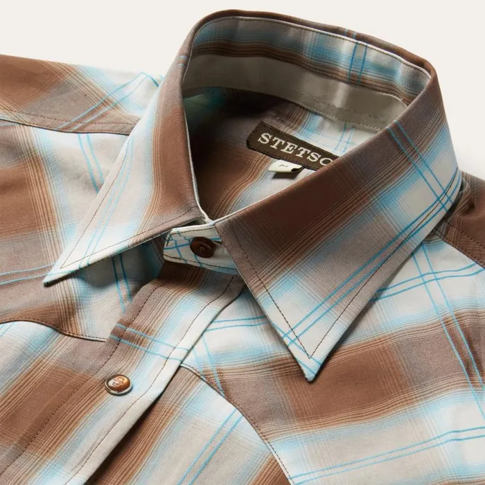 Sand Ombre Plaid Western Shirt Brown Men Stetson Western Shirts