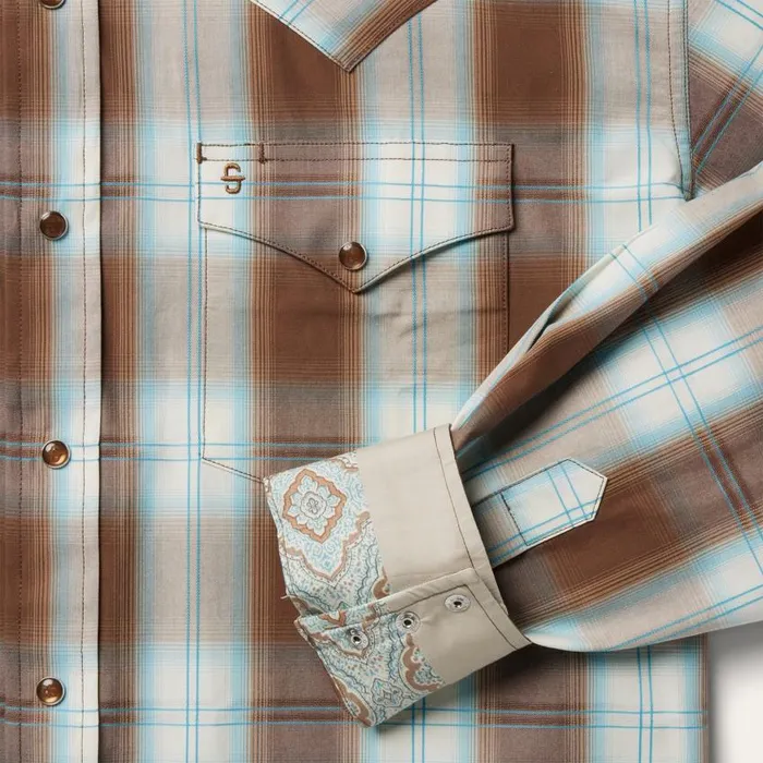 Sand Ombre Plaid Western Shirt Brown Men Stetson Western Shirts