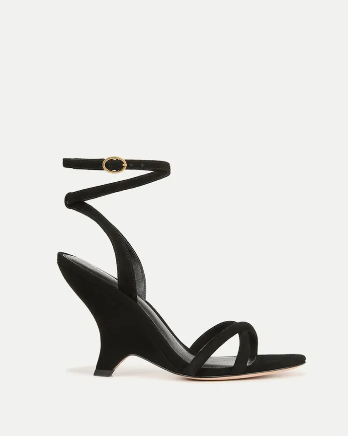 Sandals Shop Veronica Beard Manuela Suede Sculpted Wedge Sandal Black