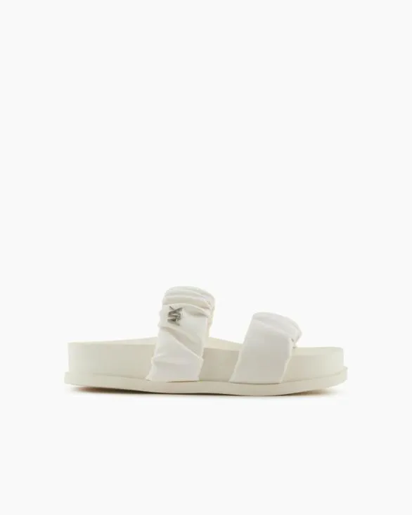 Sandals With Two Bands In Gathered Fabric White Women Armani Sandals