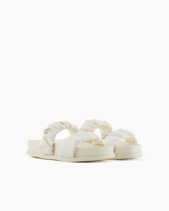 Sandals With Two Bands In Gathered Fabric White Women Armani Sandals Sandals With Two Bands In Gathered Fabric White Women Armani Sandals