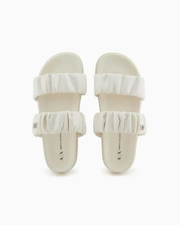 Sandals With Two Bands In Gathered Fabric White Women Armani Sandals Sandals With Two Bands In Gathered Fabric White Women Armani Sandals