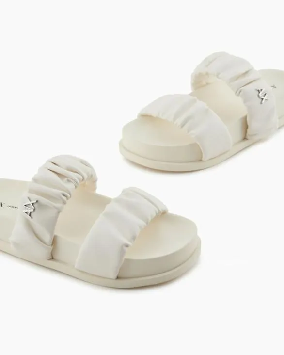 Sandals With Two Bands In Gathered Fabric White Women Armani Sandals Sandals With Two Bands In Gathered Fabric White Women Armani Sandals