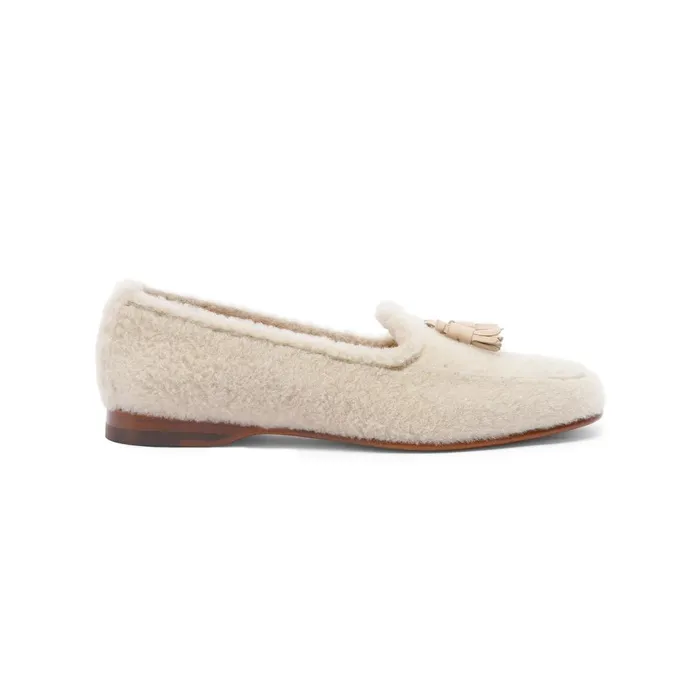 Santoni Beige Fur Andrea Tassel Loafer Women Loafers