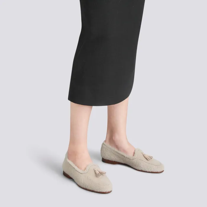 Santoni Beige Fur Andrea Tassel Loafer Women Loafers