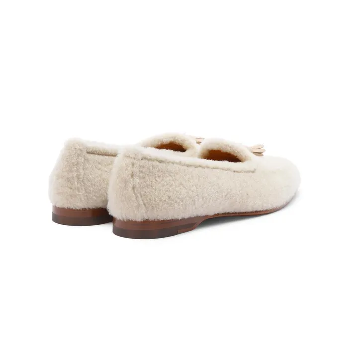 Santoni Beige Fur Andrea Tassel Loafer Women Loafers