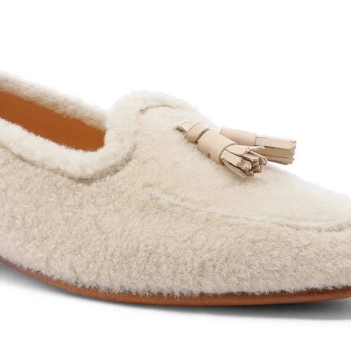 Santoni Beige Fur Andrea Tassel Loafer Women Loafers