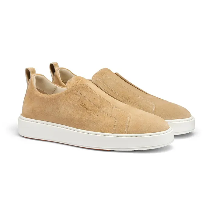 Santoni Beige Suede SlipOn Sneaker Men Sneakers