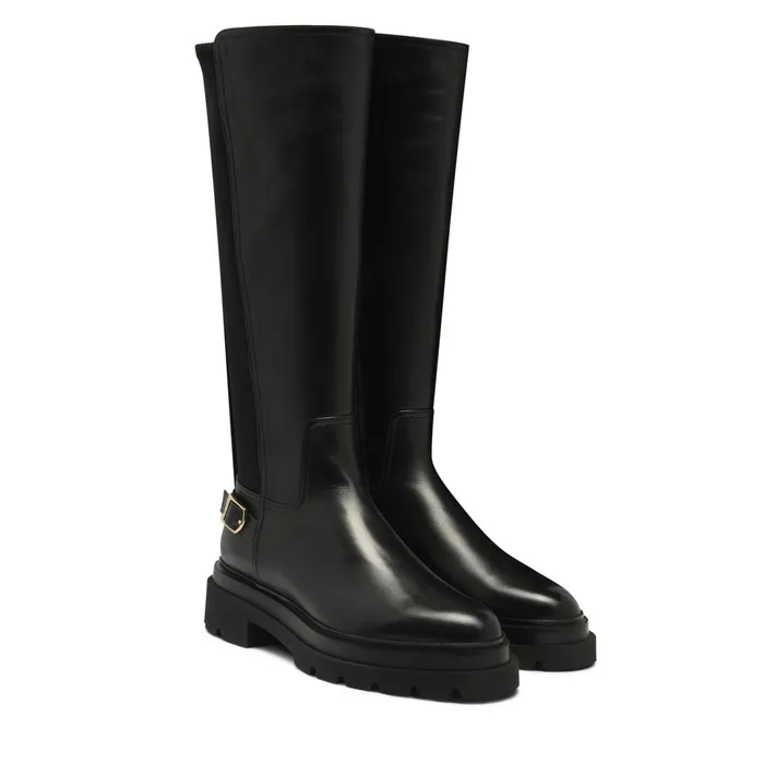 Santoni Black Leather Boot Women Boots and Ankle Boots
