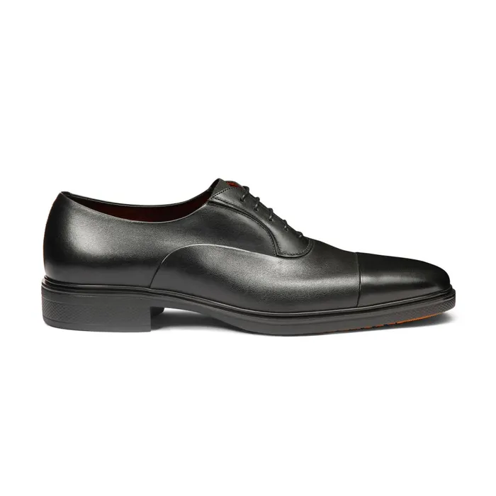 Santoni Black Leather Easy LaceUp Men LaceUps