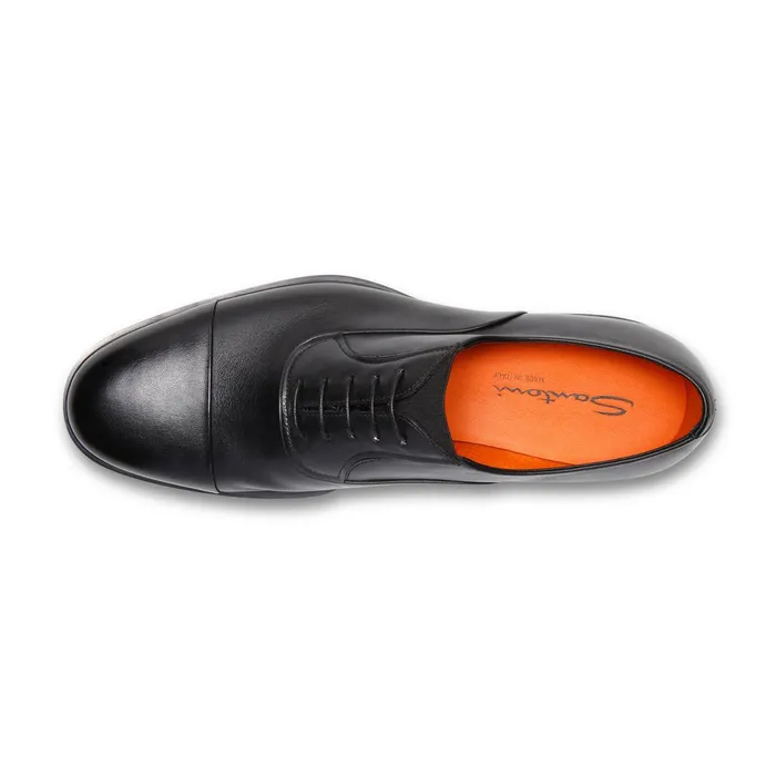 Santoni Black Leather Easy LaceUp Men LaceUps