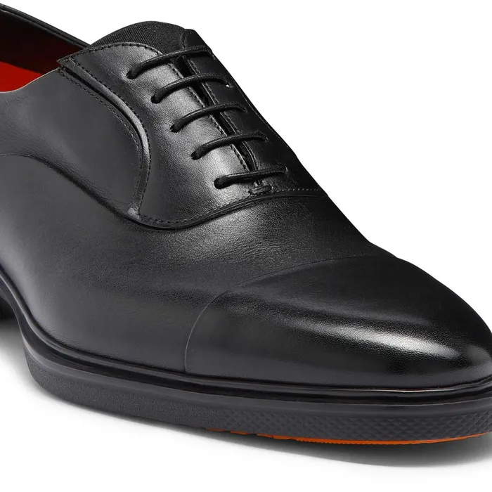 Santoni Black Leather Easy LaceUp Men LaceUps