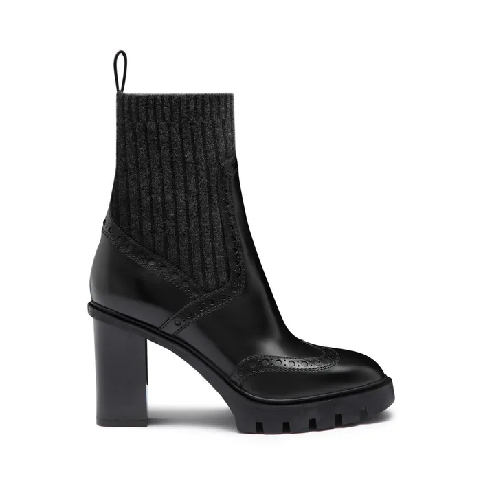 Santoni Black Leather HighHeel Ankle Boot Women Boots and Ankle Boots