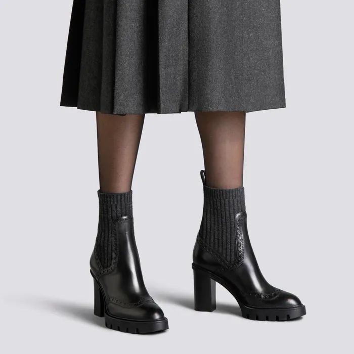 Santoni Black Leather HighHeel Ankle Boot Women Boots and Ankle Boots